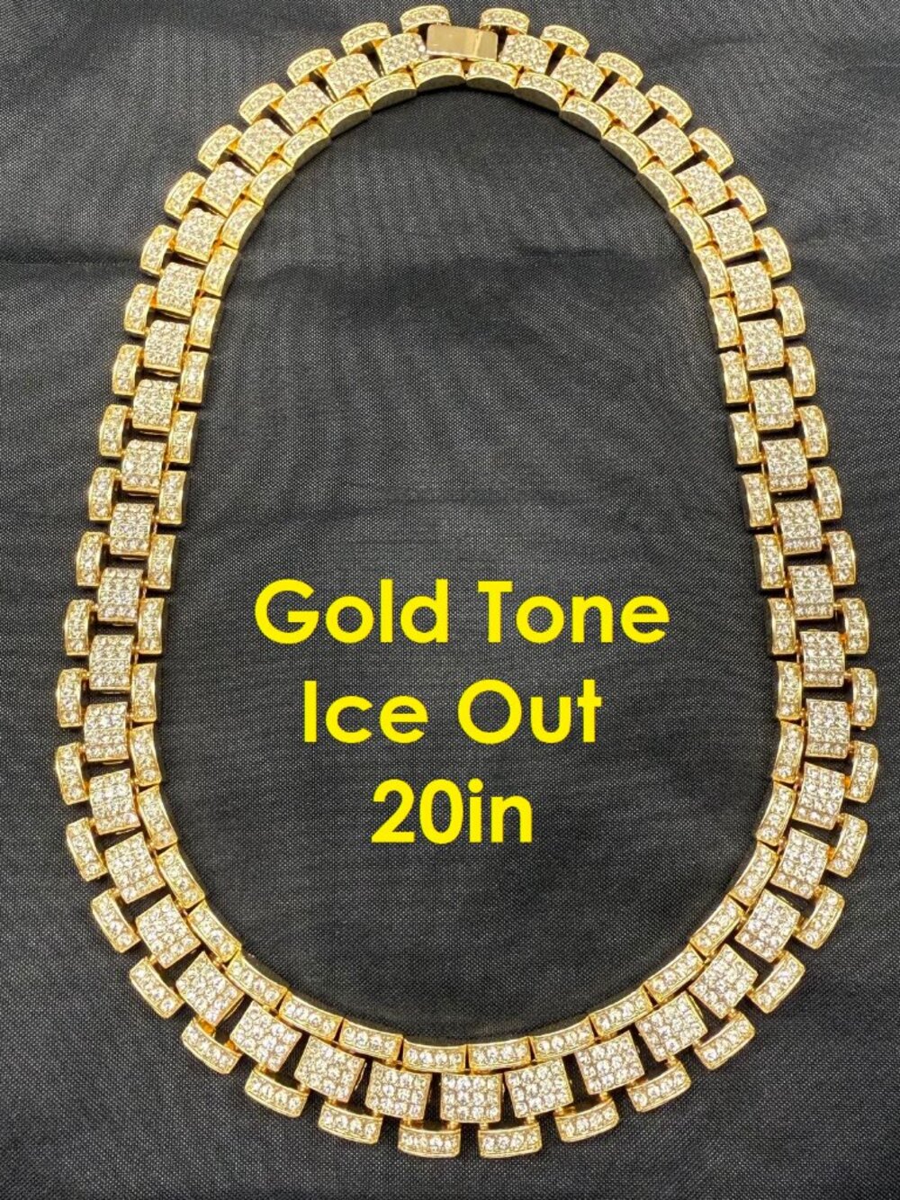 AJ Men's 20in Gold Tone Iced ou Double Row Box Link Chain Necklace "NEW NO BOX"